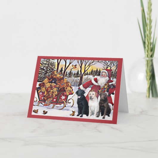 Labrador Retriever Christmas Kaart Santa Beren 11 (Voorkant)