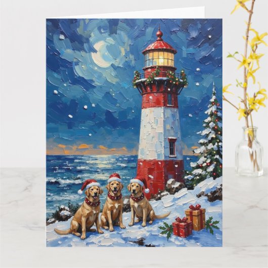 Labrador Retriever Christmas Lighthouse Holiday Kaart (Gele Bloem)