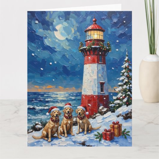 Labrador Retriever Christmas Lighthouse Holiday Kaart (Voorkant)