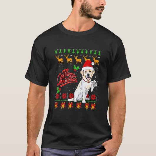 Labrador Retriever Christmas Lights Santa Hat Dog T-shirt (Voorkant)