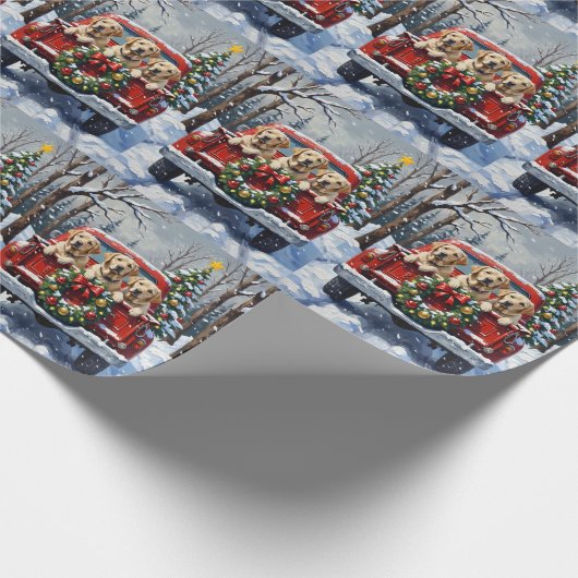 Labrador Retriever Christmas Red Truck Holiday Cadeaupapier (Hoek)