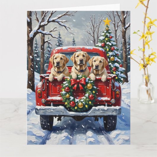 Labrador Retriever Christmas Red Truck Holiday Kaart (Gele Bloem)