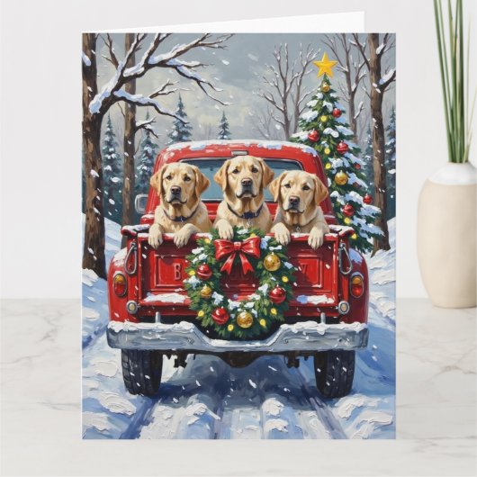 Labrador Retriever Christmas Red Truck Holiday Kaart (Voorkant)