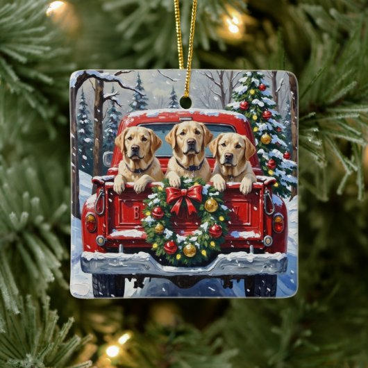 Labrador Retriever Christmas Red Truck Holiday Keramisch Ornament (Boom)