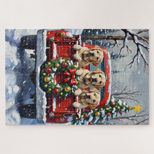 Labrador Retriever Christmas Red Truck Holiday Legpuzzel (Horizontaal)