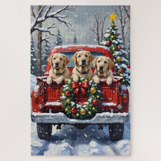 Labrador Retriever Christmas Red Truck Holiday Legpuzzel (Verticaal)