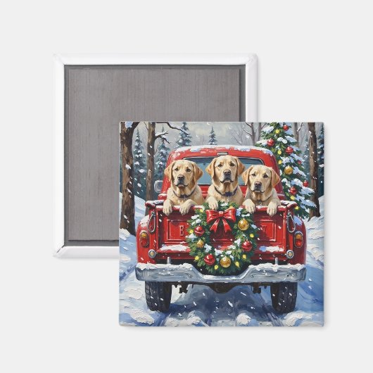 Labrador Retriever Christmas Red Truck Holiday Magneet (Voorkant / Achterkant)