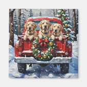 Labrador Retriever Christmas Red Truck Holiday Magneet (Voorkant)