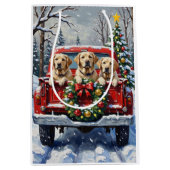 Labrador Retriever Christmas Red Truck Holiday Medium Cadeauzakje (Voorkant)