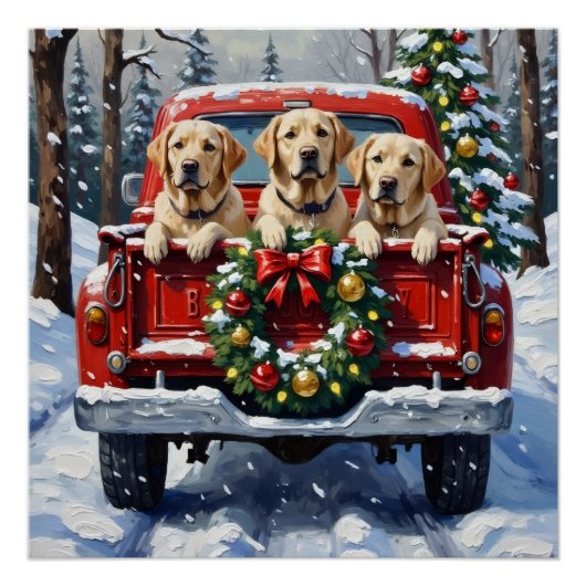Labrador Retriever Christmas Red Truck Holiday Perfect Poster (Voorkant)