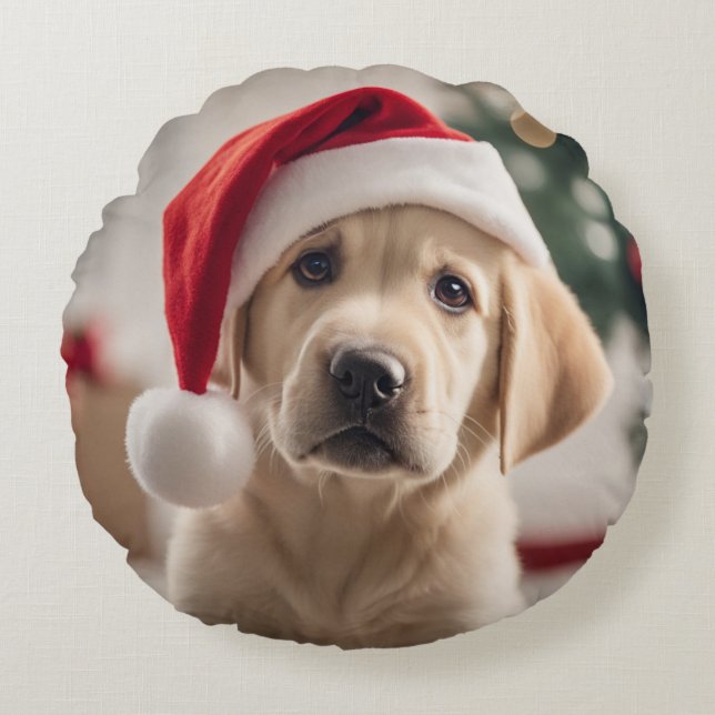 Labrador Retriever Christmas Rond Kussen (Voorkant)