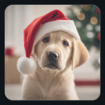 Labrador Retriever Christmas Vierkante Sticker<br><div class="desc">Schattigee Labrador Retriever puppy met een kerstmuts.</div>