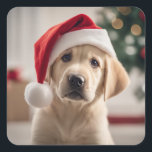 Labrador Retriever Christmas Vierkante Sticker<br><div class="desc">Schattigee Labrador Retriever puppy met een kerstmuts.</div>