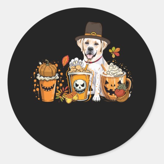 Labrador Retriever Coffee Pumpkin Spice Herfst Dan Ronde Sticker (Voorkant)