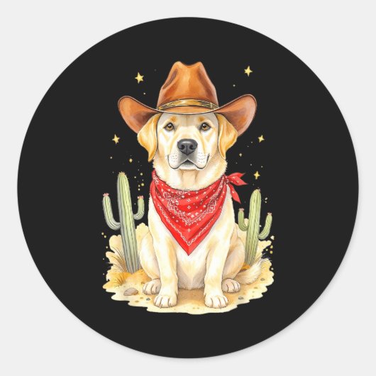 Labrador Retriever Cowboy Dog Western Llabrador Co Ronde Sticker (Voorkant)