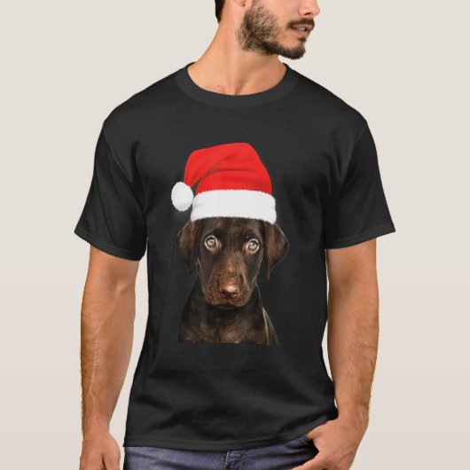 Labrador Retriever Cute Santa Hat Kersthond T-shirt (Voorkant)