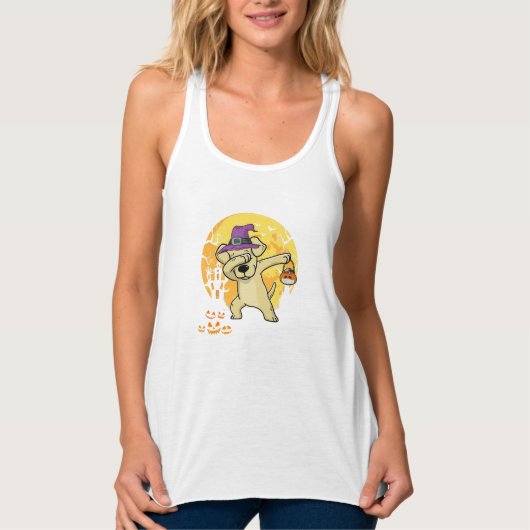 Labrador Retriever Dabbing Witch Pumpkin Funny Dog Tanktop (Voorkant)