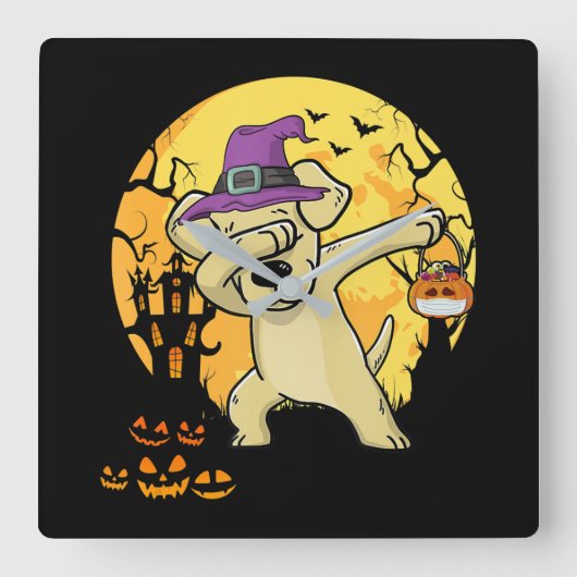 Labrador Retriever Debbing Witch Pumpkin Funny Dog Vierkante Klok (Voorkant)