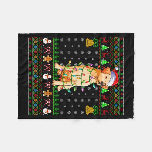 Labrador Retriever Dog Christmas Lights Ugly Sweat Fleece Deken (Voorkant (Horizontaal))