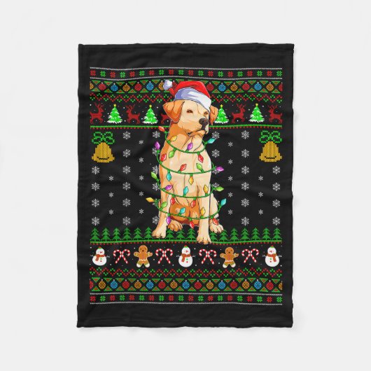 Labrador Retriever Dog Christmas Lights Ugly Sweat Fleece Deken (Voorkant)