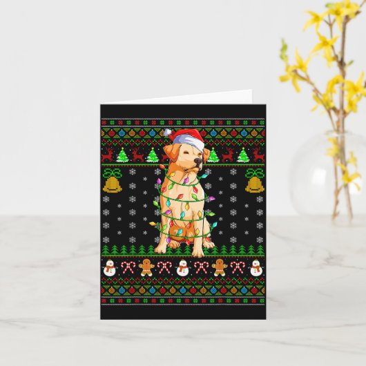 Labrador Retriever Dog Christmas Lights Ugly Sweat Kaart (Gele Bloem)