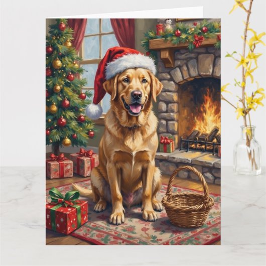 Labrador Retriever Dog Classic Family Christmas Kaart (Gele Bloem)