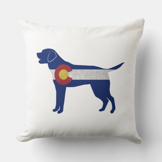 Labrador Retriever Dog Colorado Flag Silhouette Kussen (Voorkant)