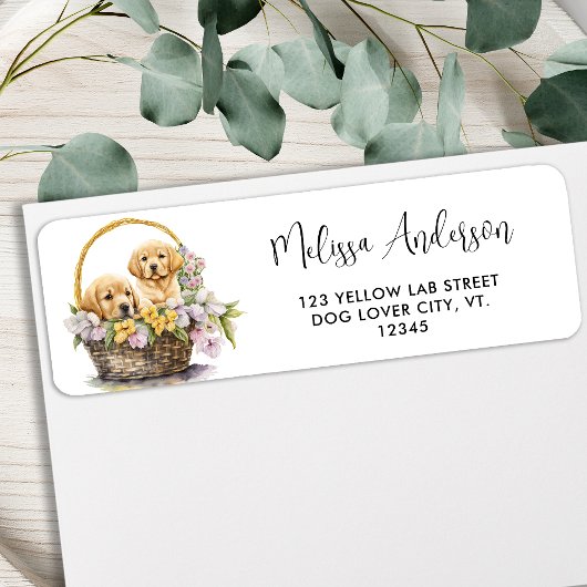 Labrador Retriever Dog Cute Puppies Return Address Etiket