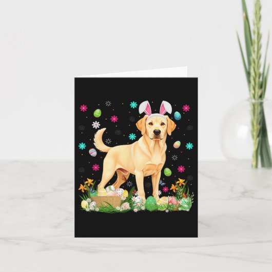 Labrador Retriever Dog Easter Egg Hunt Bunny Ear E Kaart (Voorkant)