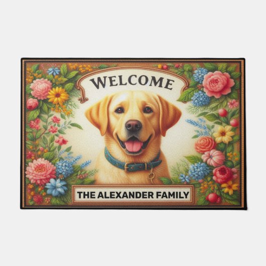 Labrador Retriever Dog Haven, Floral Chic Welkom Deurmat (Voorkant)