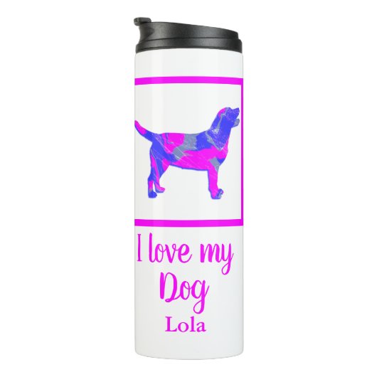 Labrador Retriever Dog Hot Pink & Blue Silhouette Thermosbeker (Geroteerd rechts)