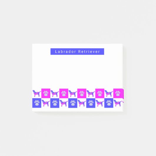 Labrador Retriever Dog & Paw Hot Pink & Blue Post-it® Notes (Voorkant)