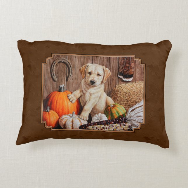 Labrador Retriever Dog & Pumpkins Brown Decoratief Kussen (Achterkant)