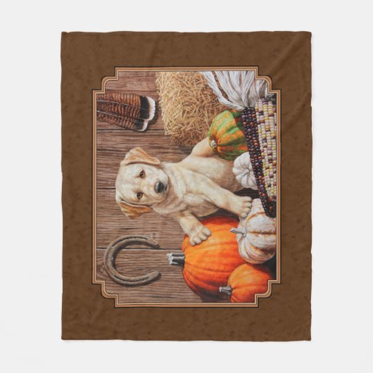 Labrador Retriever Dog & Pumpkins Brown Fleece Deken (Voorkant)