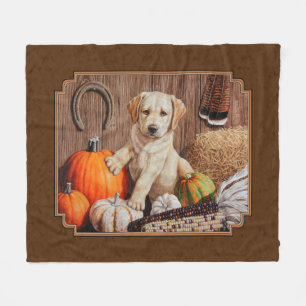 Labrador Retriever Dog & Pumpkins Brown Fleece Deken