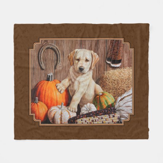 Labrador Retriever Dog & Pumpkins Brown Fleece Deken (Voorkant (Horizontaal))