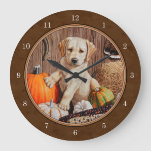 Labrador Retriever Dog & Pumpkins Brown Grote Klok
