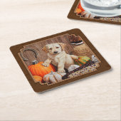 Labrador Retriever Dog & Pumpkins Brown Kartonnen Onderzetters (Schuin)