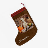 Labrador Retriever Dog & Pumpkins Brown Kleine Kerstsok (Achterkant (Hangend))