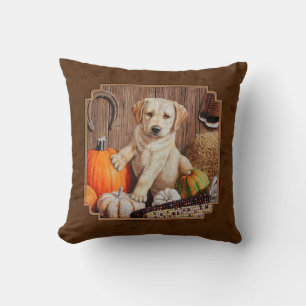 Labrador Retriever Dog & Pumpkins Brown Kussen