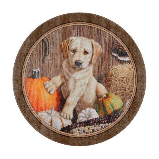 Labrador Retriever Dog & Pumpkins Brown Snijplank (Voorkant)