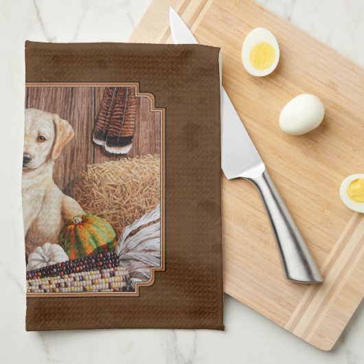 Labrador Retriever Dog & Pumpkins Brown Theedoek (Quarter Fold)