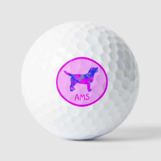 Labrador Retriever Dog Silhouette Pink Monogram Golfballen (Voorkant)