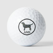 Labrador Retriever Dog Silhouette Yellow&Blue Grid Golfballen (Voorkant)