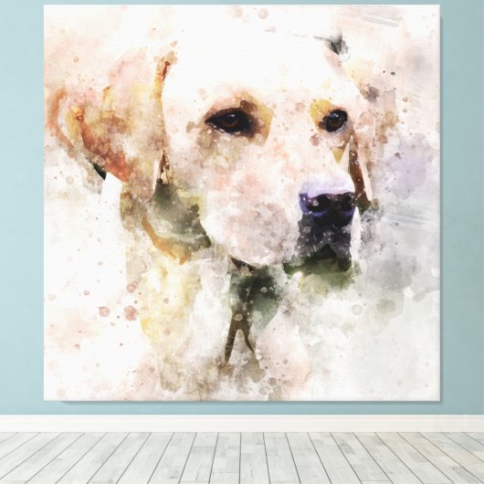 Labrador Retriever Dog Waterverf Portret 02 Canvas Afdruk (Insitu (Houten vloer))