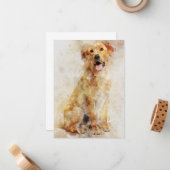 Labrador Retriever Dog Waterverf Portret 04 Notitiekaartje (Voorkant / Achterkant in situ)