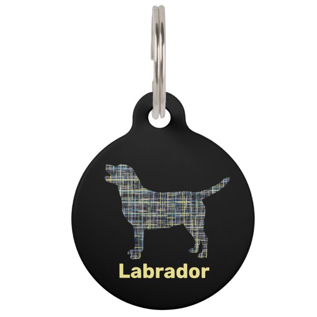 Labrador Retriever Dog Yellow & Blue Grid Lines Huisdierpenning (Voorkant)