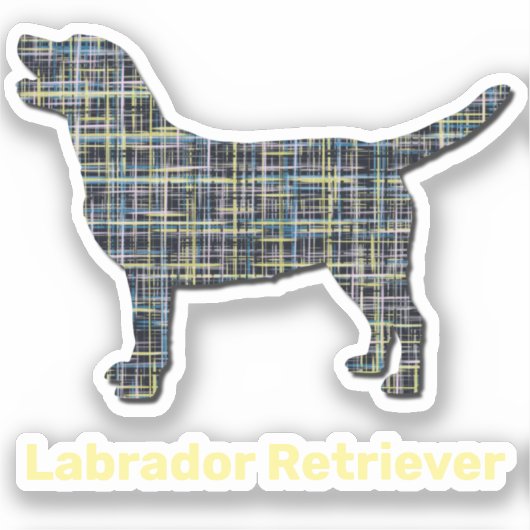 Labrador Retriever Dog Yellow & Blue Grid Sticker (Voorkant)