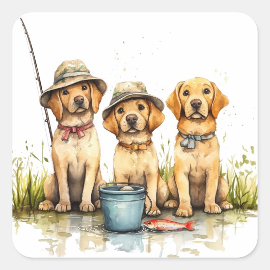 Labrador Retriever Dogs Gevist Vierkante Sticker (Voorkant)