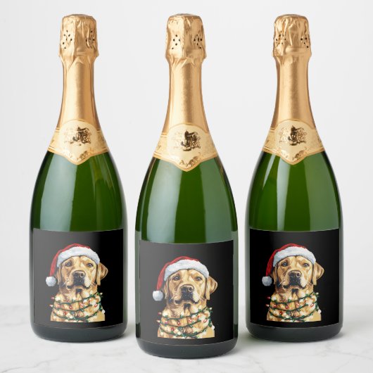 Labrador Retriever Dogs Tree Christmas Sweater Xma Sparkling Wijnetiket (Flessen)
